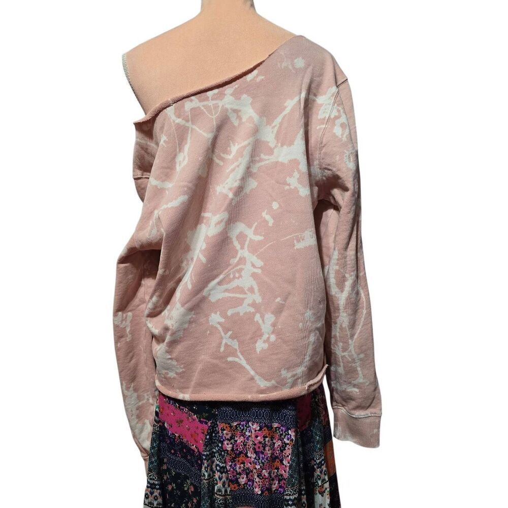 Custom Upcycled Off Shoulder Pink Floral Bouquet Handpainted Sweatshirt - Picture 4 of 4